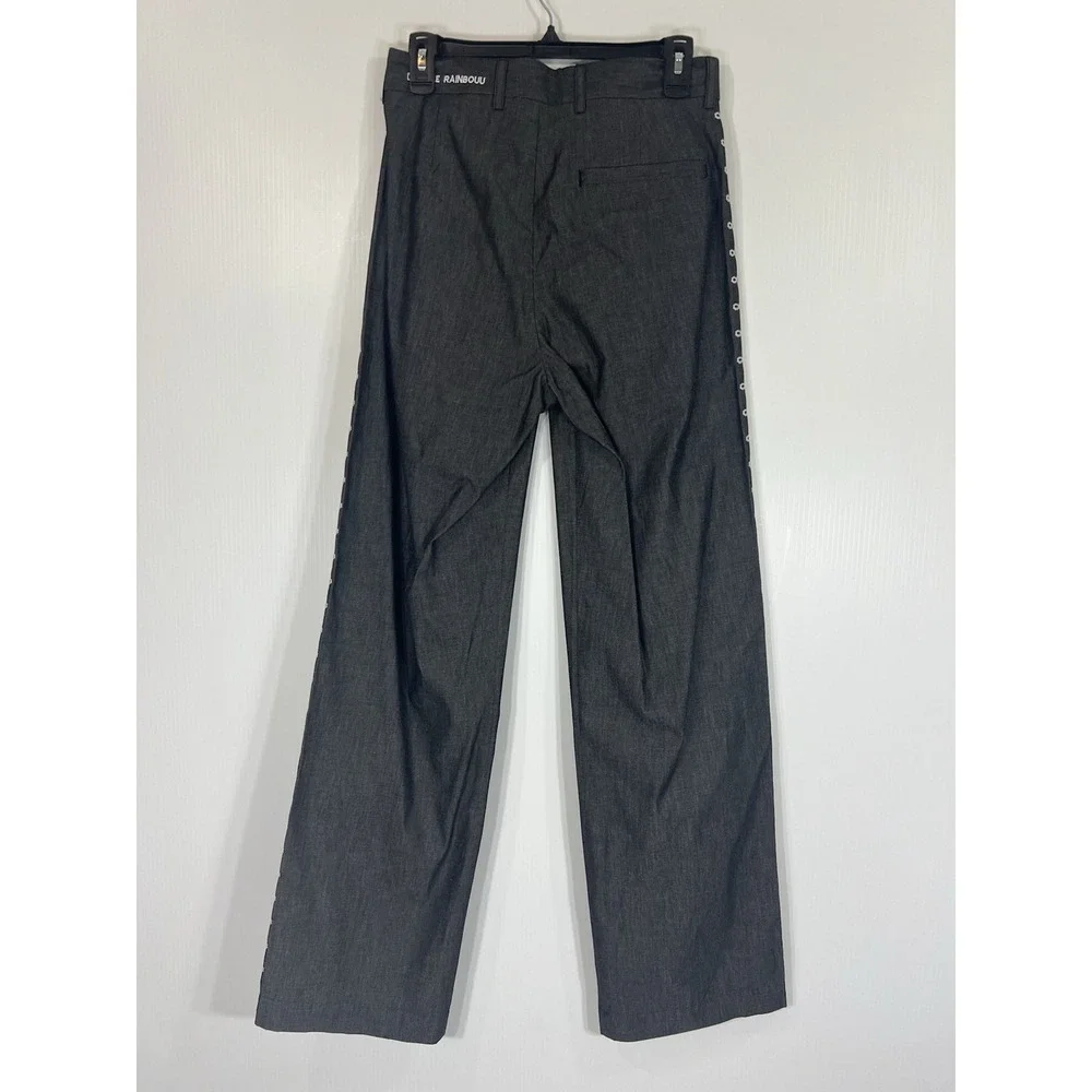 DOUBLE RAINBOUU Embroidered Western Straight Pants Size Small Gray White‎ Cotton